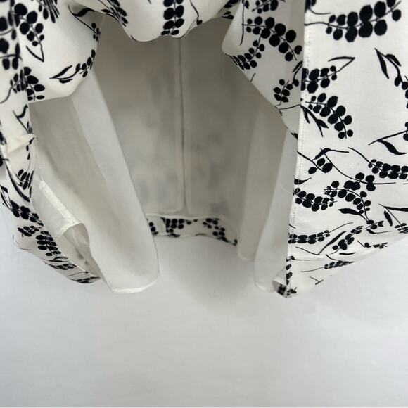 Lewit Black White Floral Silk Slit Neck Tulip Sleeves Dress Size 14 - Picture 8 of 16
